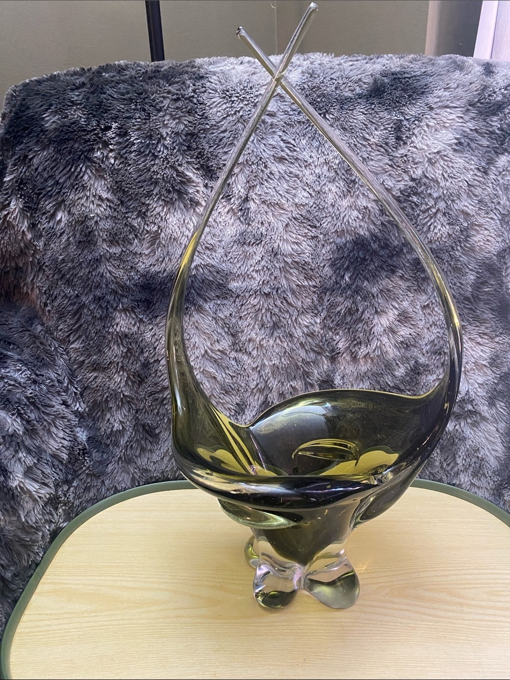 MCM Handblown Decorative Glass Basket in Olive Green